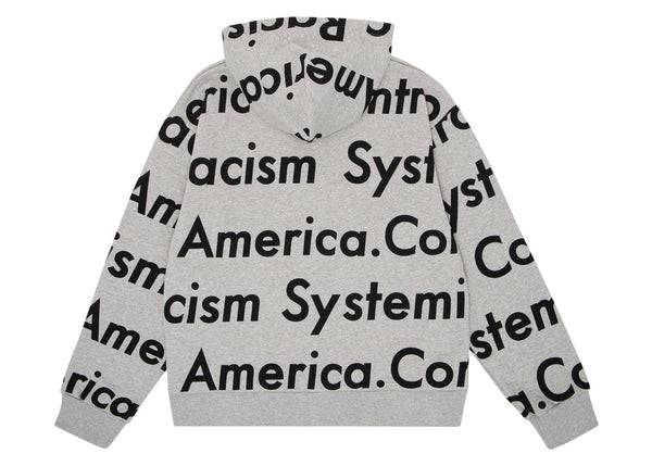 Sweat à capuche zippé Denim Tears x Arthur Rafa « Le racisme systémique contrôle l'Amérique » gris chiné