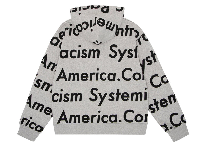 Sweat à capuche zippé Denim Tears x Arthur Rafa « Le racisme systémique contrôle l'Amérique » gris chiné