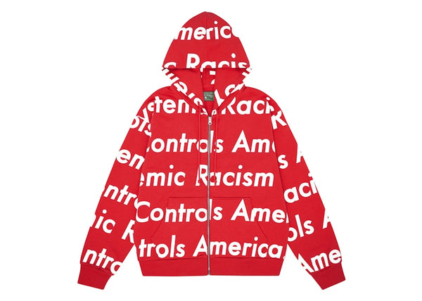 Sweat à capuche zippé Denim Tears x Arthur Jafa « Le racisme systémique contrôle l'Amérique » rouge