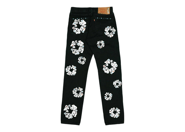 Jean Denim Tears x Levi's 501 en coton avec couronne de strass, noir