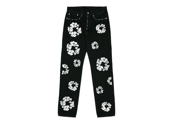 Jean Denim Tears x Levi's 501 en coton avec couronne de strass, noir