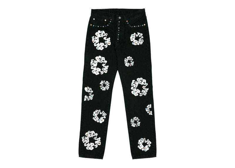 Jean Denim Tears x Levi's 501 en coton avec couronne de strass, noir