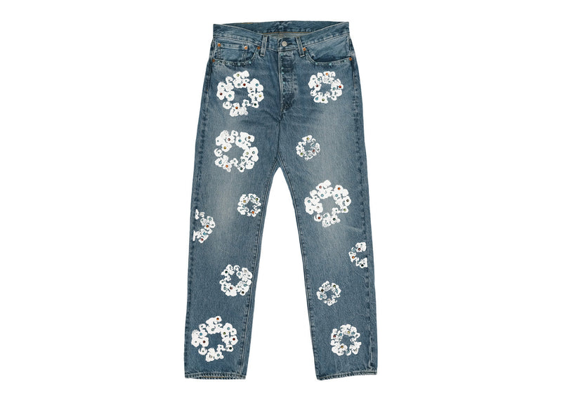 Jean Denim Tears x Levi's 501 en coton avec couronne de strass Indigo