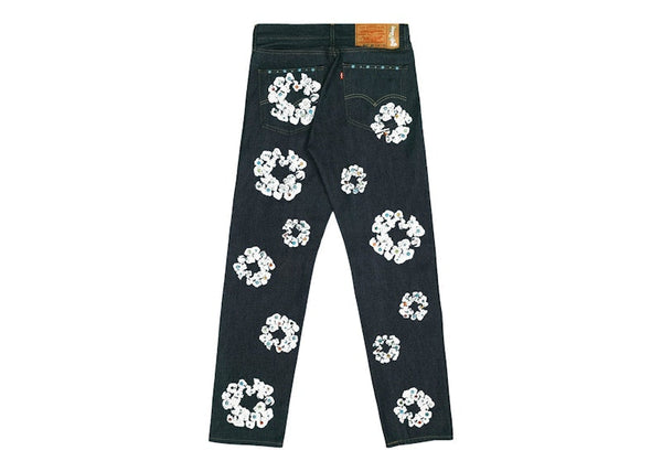Jean Denim Tears x Levi's 501 en coton avec couronne de strass brut