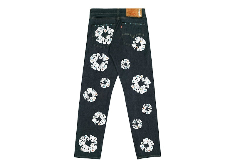 Jean Denim Tears x Levi's 501 en coton avec couronne de strass brut
