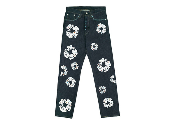 Jean Denim Tears x Levi's 501 en coton avec couronne de strass brut
