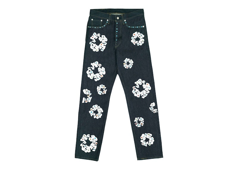Jean Denim Tears x Levi's 501 en coton avec couronne de strass brut
