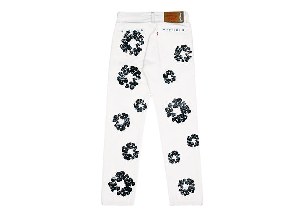 Jean Denim Tears x Levi's 501 en coton avec couronne de strass, blanc