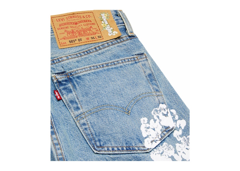 Jean Denim Tears x Levi's Cotton Wreath, délavage clair