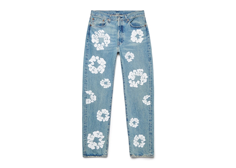Jean Denim Tears x Levi's Cotton Wreath, délavage clair