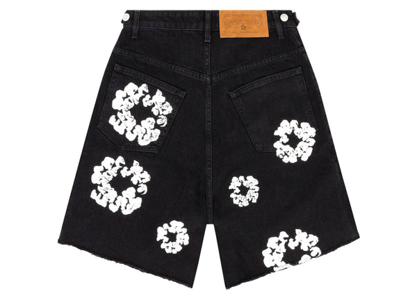 Short en jean noir avec couronne en coton et déchirures en denim