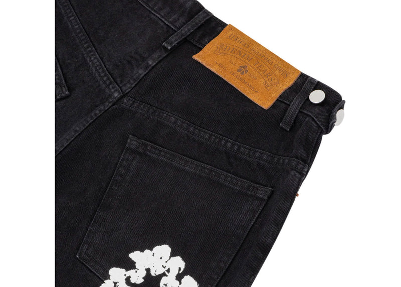 Short en jean noir avec couronne en coton et déchirures en denim