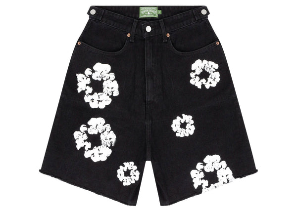 Short en jean noir avec couronne en coton et déchirures en denim