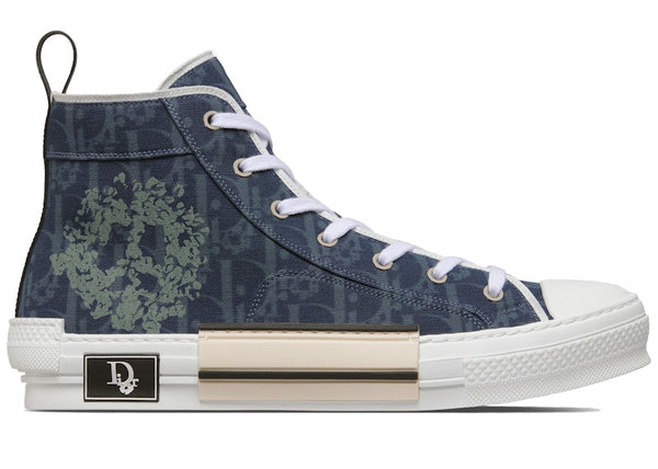 Baskets montantes Dior Sneaker B23 en denim bleu oblique et signe de paix Dior Tears