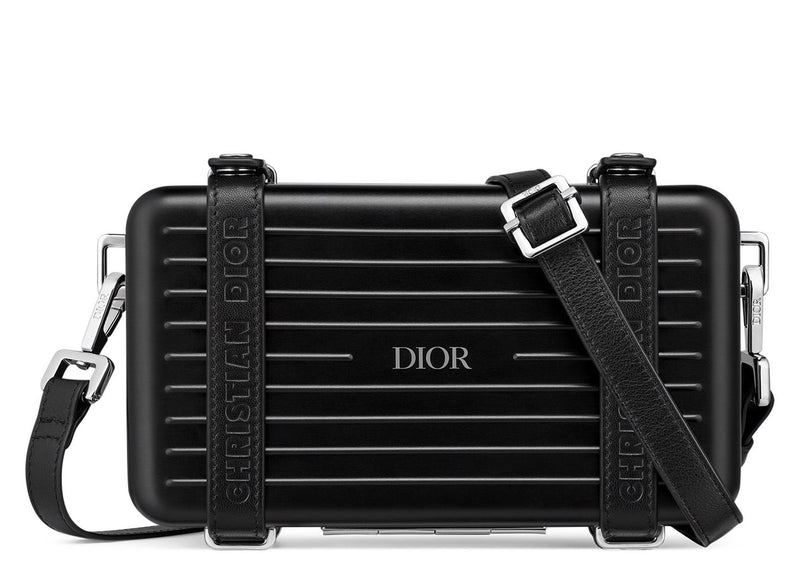 Pochette personnelle sur bandoulière Dior x RIMOWA en aluminium noir