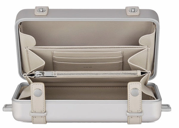Pochette personnelle sur bandoulière Dior x RIMOWA en aluminium argenté