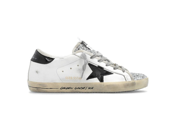 Golden Goose Super-Star Blanc Noir Argent Paillettes 