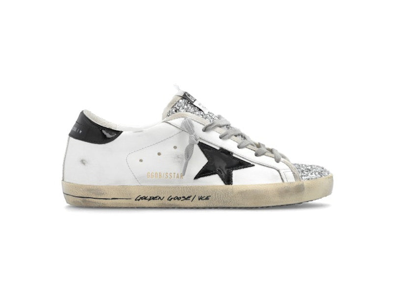 Golden Goose Super-Star Blanc Noir Argent Paillettes 