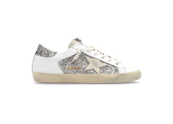 Golden Goose Super-Star Blanc Double Paillettes Argentées 