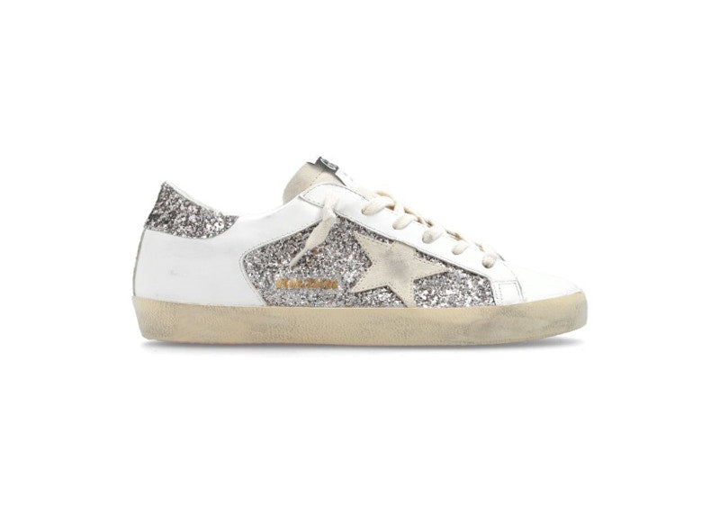 Golden Goose Super-Star Blanc Double Paillettes Argentées 