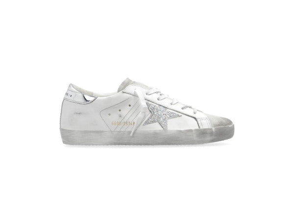 Golden Goose Super-Star Blanc Argent Métallisé Paillettes 