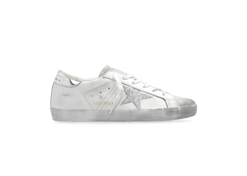 Golden Goose Super-Star Blanc Argent Métallisé Paillettes 