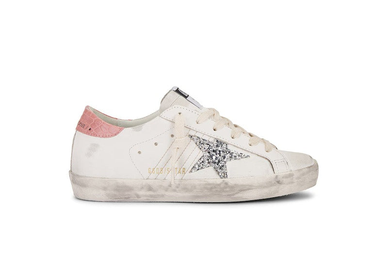 Golden Goose Super-Star Blanc Argent Paillettes Rose