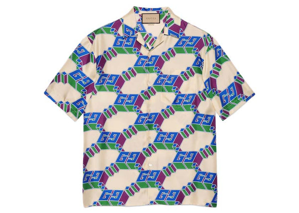 Chemise en soie à imprimé GG 3D Gucci multicolore