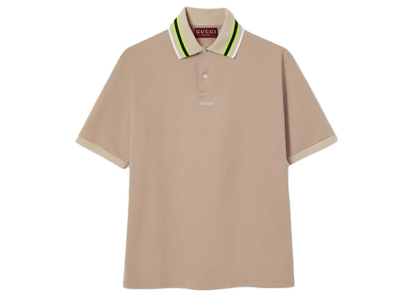 Polo brodé en coton Gucci beige