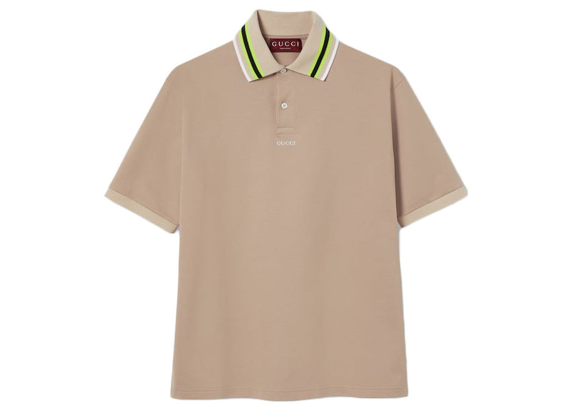 Polo brodé en coton Gucci beige