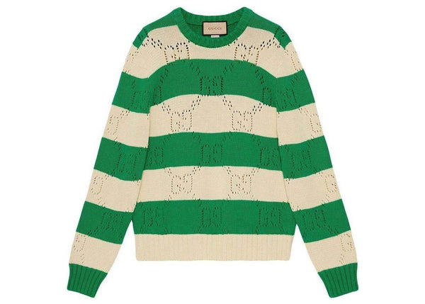 Pull en maille rayée à dentelle GG Gucci vert 