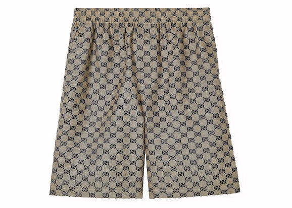 Short Gucci en lin mélangé GG beige et bleu