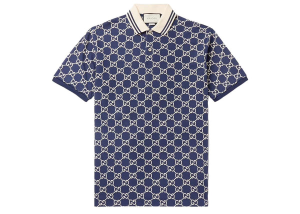 Polo en coton mélangé à logo brodé Gucci bleu marine
