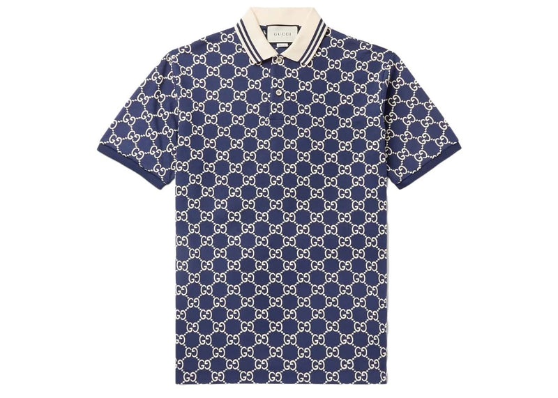 Polo en coton mélangé à logo brodé Gucci bleu marine