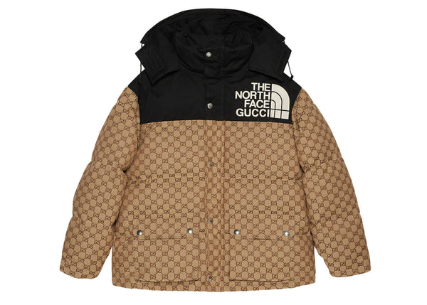Veste matelassée GG pour femme Gucci x The North Face Noir Ébène Beige