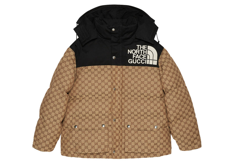 Veste matelassée GG pour femme Gucci x The North Face Noir Ébène Beige