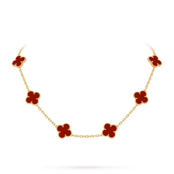 Vintage Alhambra necklace, 10 motifs 18K yellow gold, Carnelian