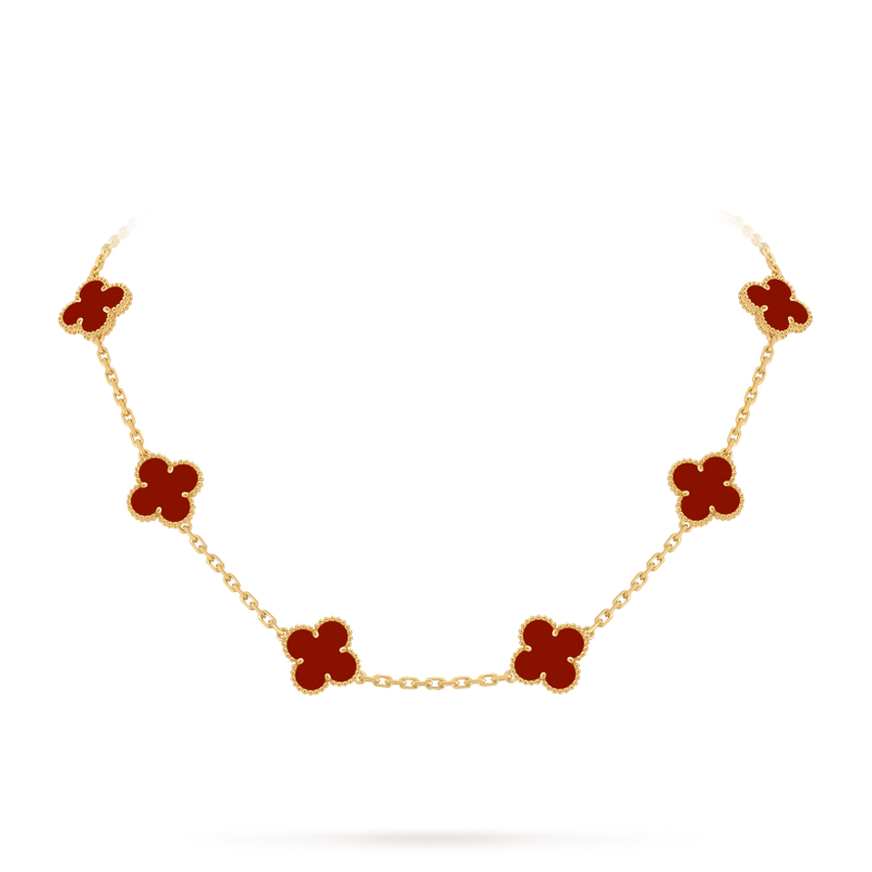 Vintage Alhambra necklace, 10 motifs 18K yellow gold, Carnelian