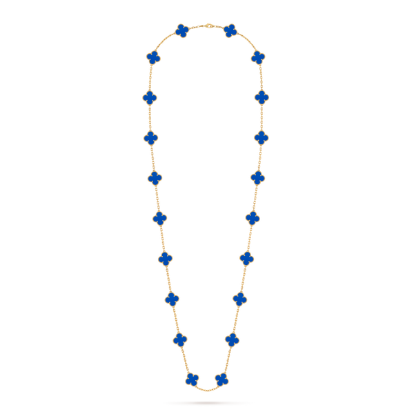 Vintage Alhambra long necklace, 20 motifs 18K yellow gold, Agate