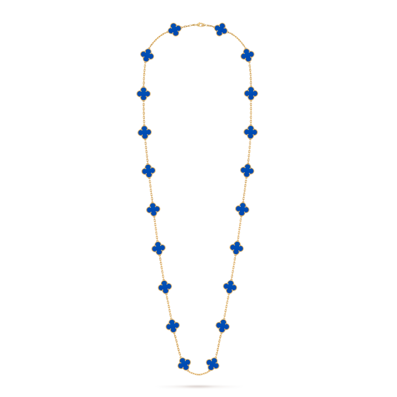 Vintage Alhambra long necklace, 20 motifs 18K yellow gold, Agate