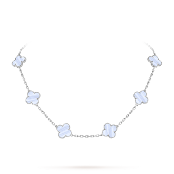 Vintage Alhambra necklace, 10 motifs 18K white gold, Chalcedony