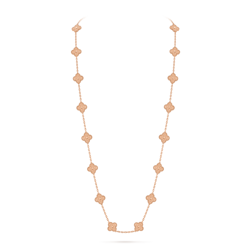 Vintage Alhambra long necklace, 20 motifs 18K rose gold