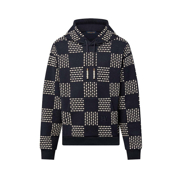Sweat à capuche en coton Louis Vuitton avec broderie perle Damier bleu nuit foncé