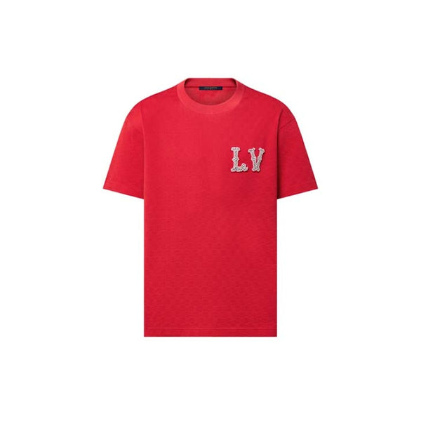 T-shirt en coton piqué Louis Vuitton avec patch LV brodé rouge vif