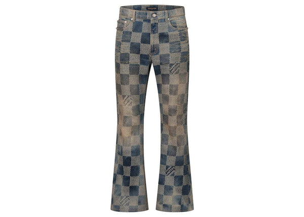 Louis Vuitton Damier Flared Washed Denim Hose Indigo