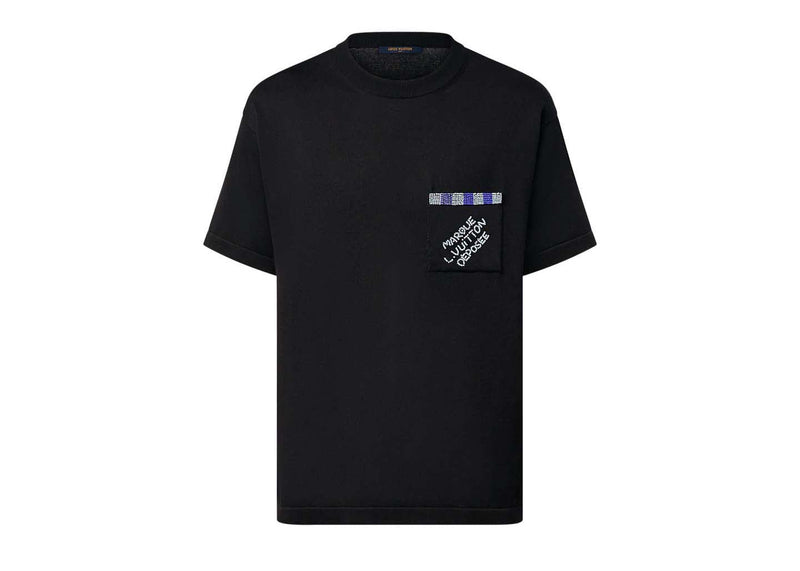 Pull ras du cou à manches courtes en coton orné Louis Vuitton Noir