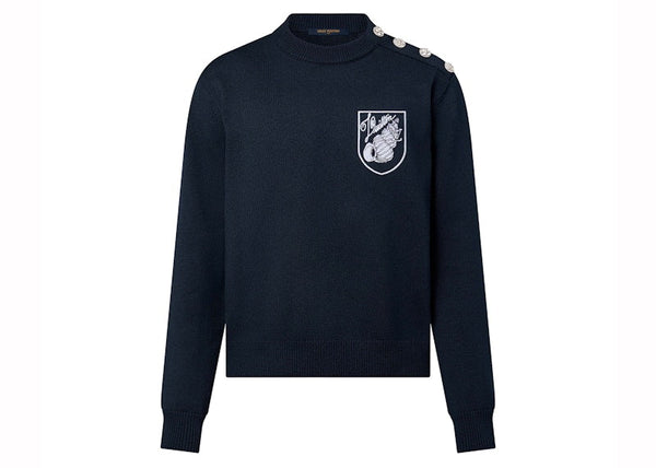 Pull ras du cou en coton mélangé brodé Louis Vuitton bleu marine