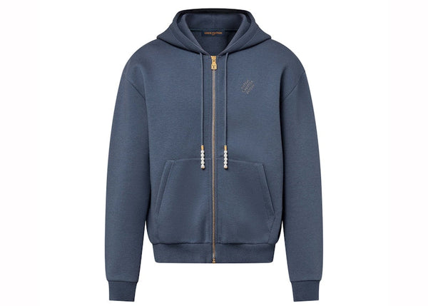 Sweat à capuche zippé en jersey brodé Louis Vuitton Gris ardoise