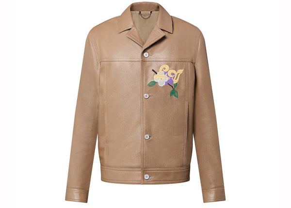 Blouson en cuir brodé Louis Vuitton Beige