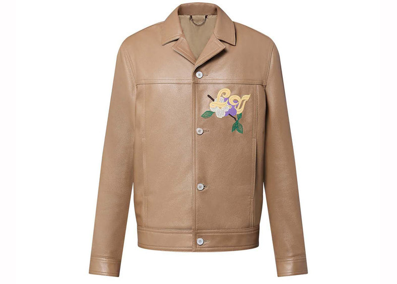 Blouson en cuir brodé Louis Vuitton Beige